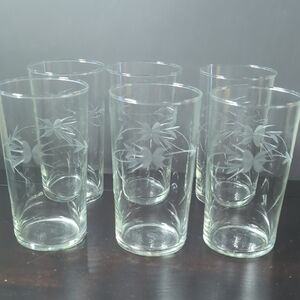 Set Of 6 Beautiful Vintage Crystal Etched Glass High Ball Glasses 5"